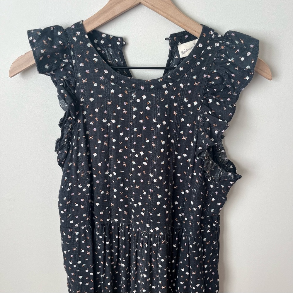 Universal Thread Black Ditsy Floral Dress with Ruffled Shoulders